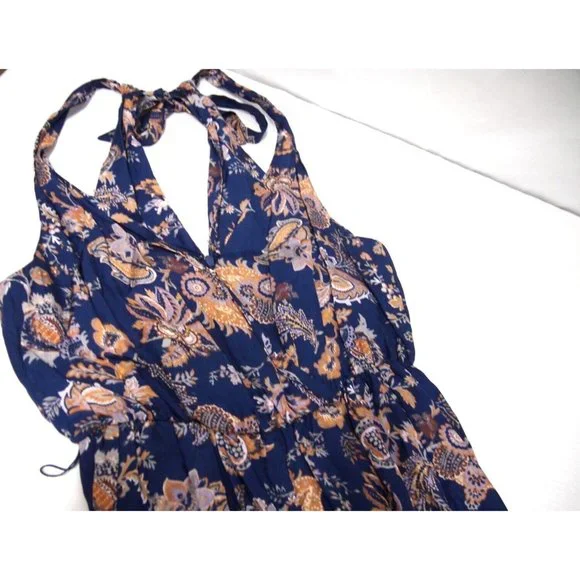 ett:twa Anthropologie Womens Paisley Jumpsuit S Navy Blue Floral Wide Leg - Picture 9 of 11